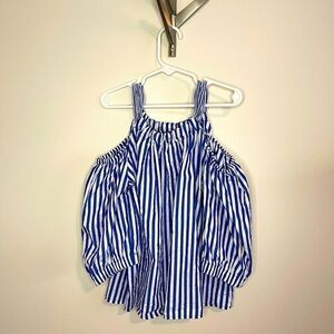 Zara Girls Blue White Striped Cold Shoulder Strap Blouse